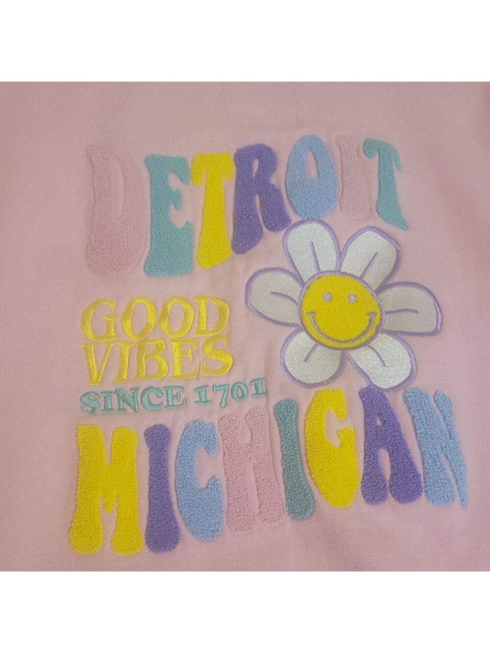 Vtg Detroit Michigan Good Vibes Graphic Pink Sweatshirt XL Surfside 1984 Cotton - Picture 13 of 13